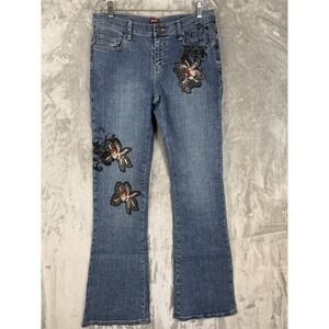 GJ Guess Womens‎ Denim Flare Jeans Embellished Floral Embroidery Size 29